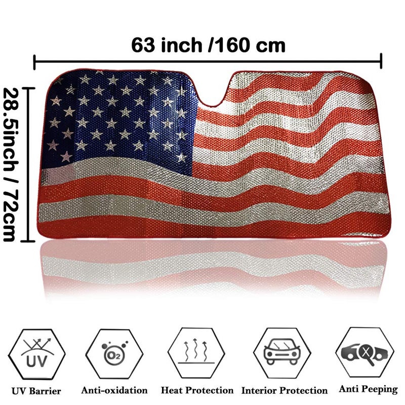 BIGANT Big Ant Car Sun Shade, Windshield Sun Shade American Flag Sunshades Keep Vehicle Cool Best UV Ray Visor Protector Prevent Your Car from Sun Heat & Glare(Size: 63"X 28.5") - Image 5
